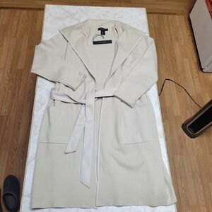 NWT Tahari Belted Wrap Coat Medium Beige Cream Long Open Front Coat Chic Minimal